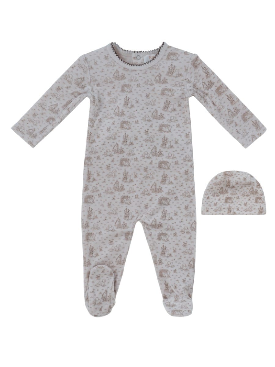 Woodland Toile Footie & Hat Set - Taupe by KIPP™ Collection