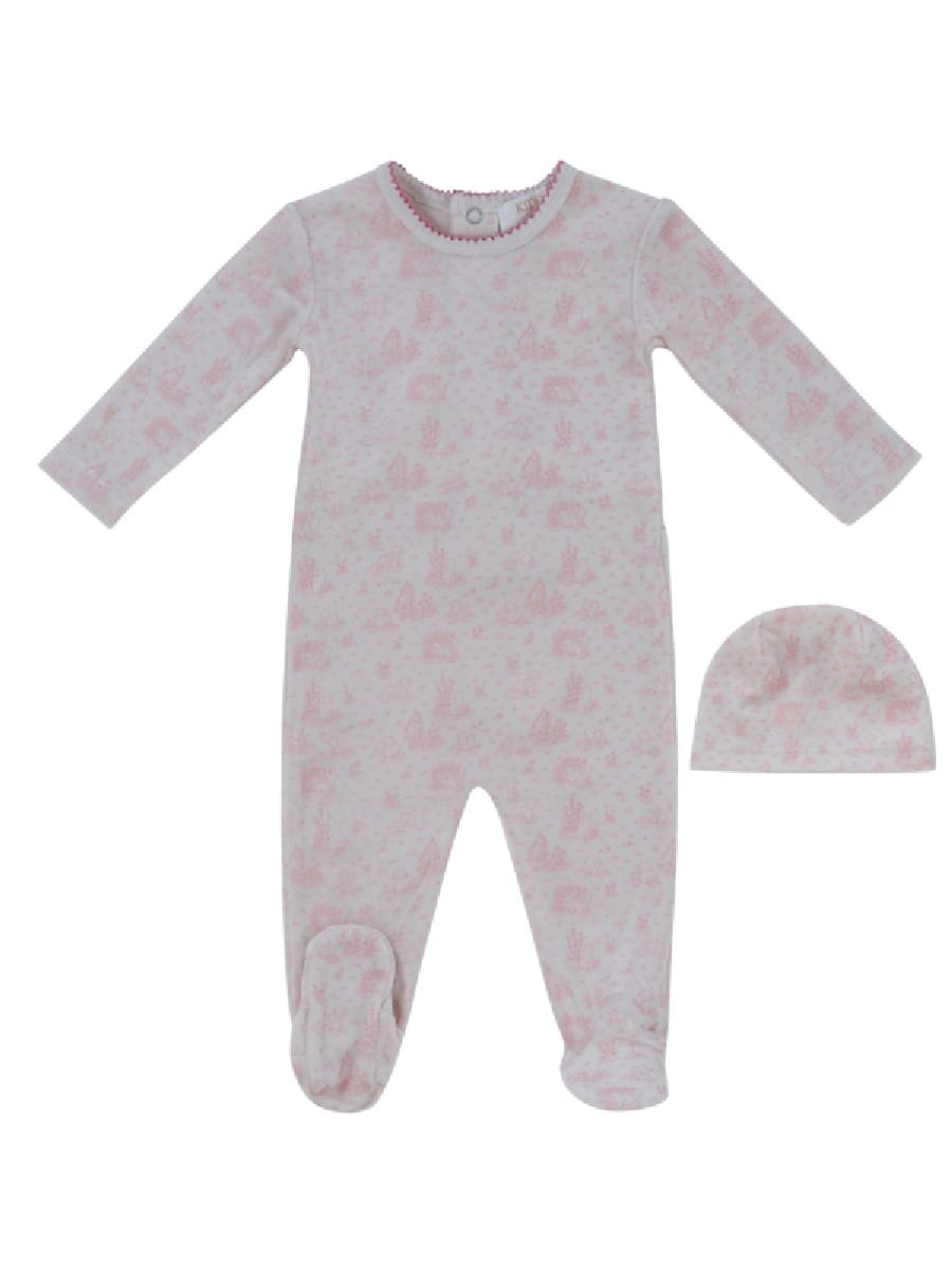 Woodland Toile Footie & Hat Set - Rose by KIPP™ Collection