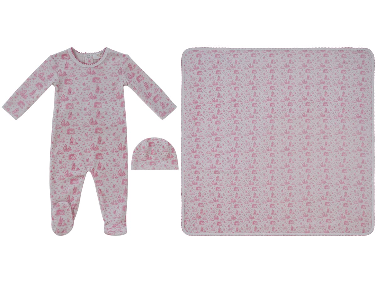 Woodland Toile Footie, Hat & Blanket Set - Pink by KIPP™ Collection