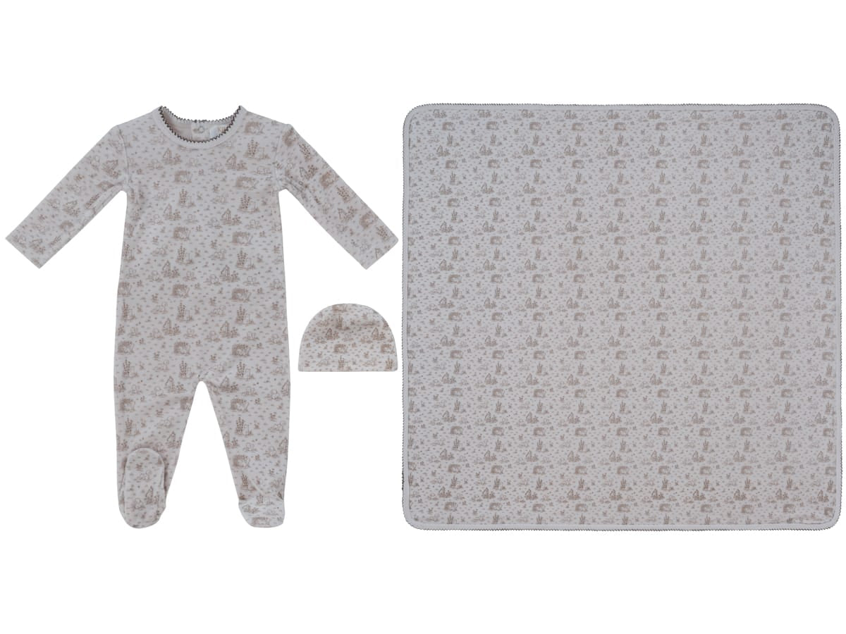 Woodland Toile Footie, Hat & Blanket Set - Taupe by KIPP™ Collection