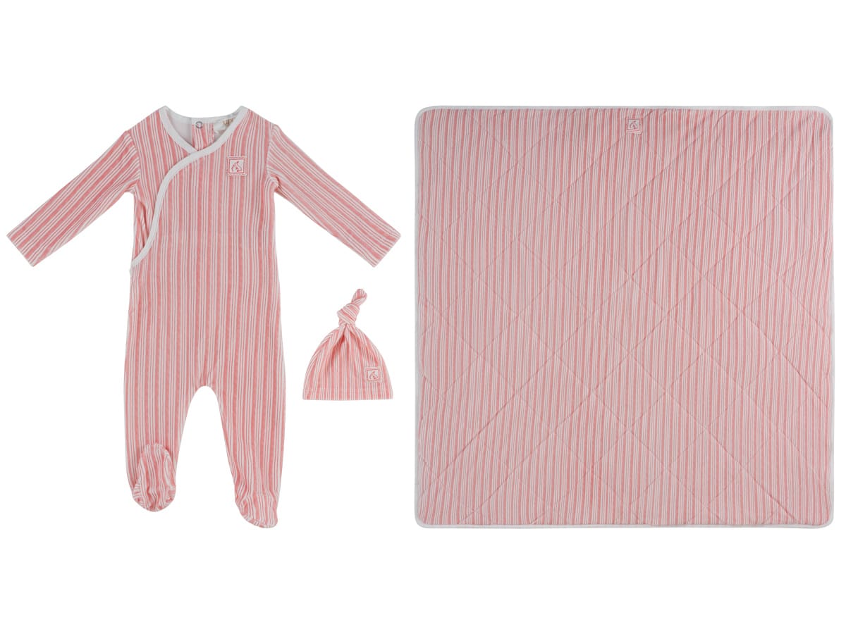 Stripe Stamp Footie, Hat & Blanket Set - Red by KIPP™ Collection