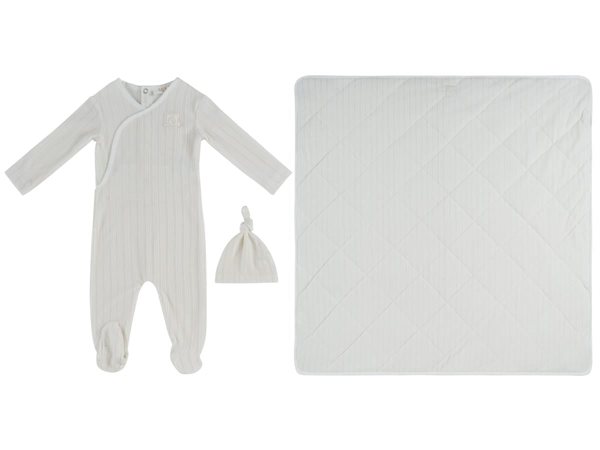 Stripe Stamp Footie, Hat & Blanket Set - Stone by KIPP™ Collection
