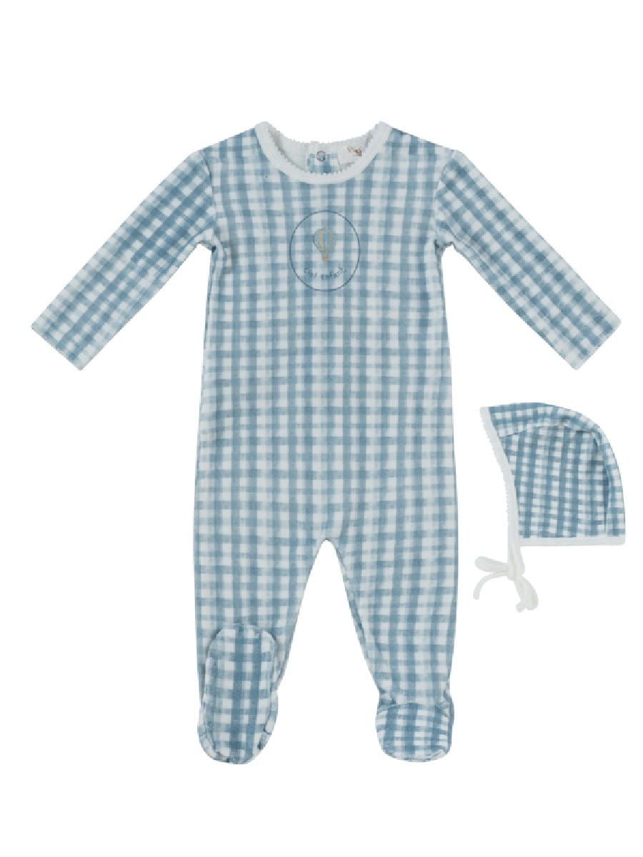 Ciel Enfant Gingham Footie & Hat Set - Blue by KIPP™ Collection