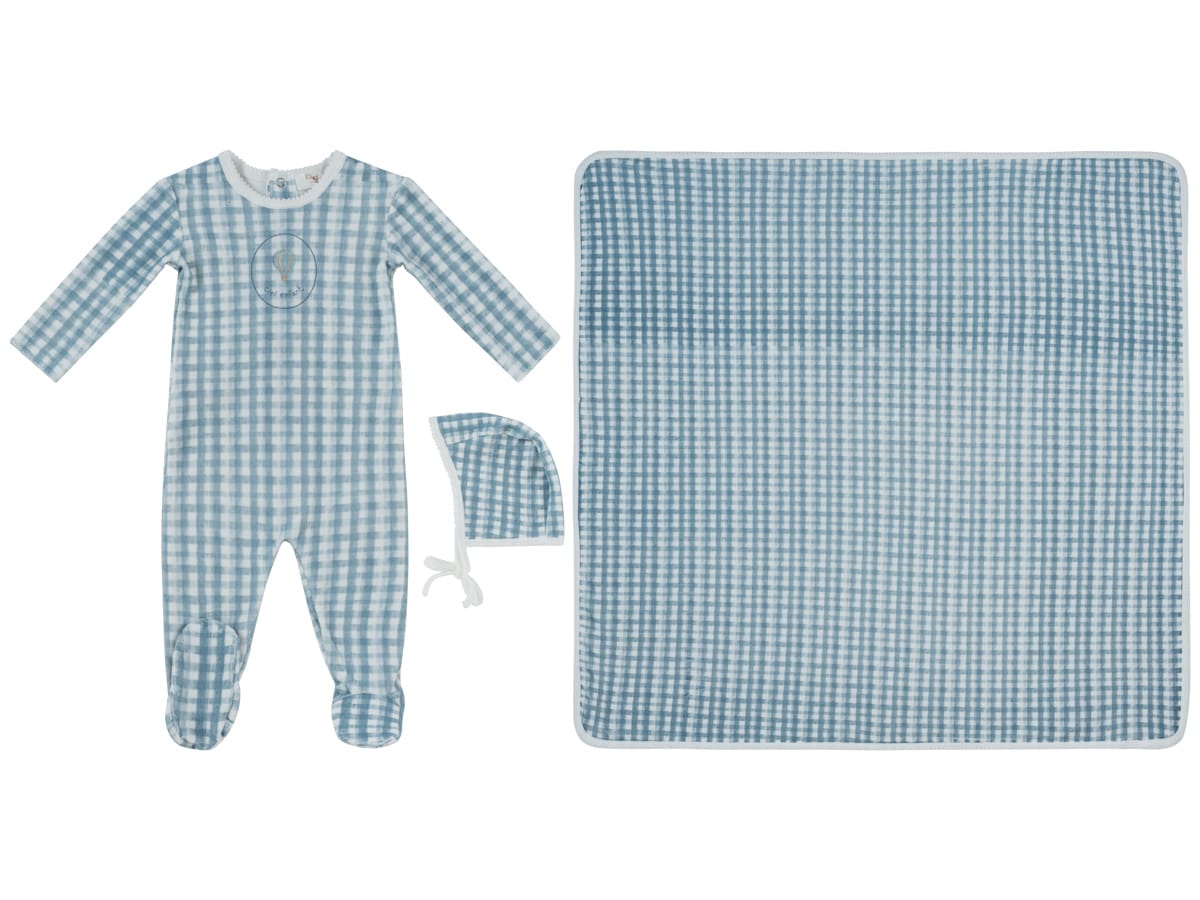 Ciel Enfant Gingham Footie, Hat & Blanket Set - Blue by KIPP™ Collection
