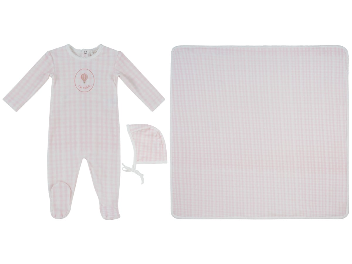 Ciel Enfant Gingham Footie, Hat & Blanket Set - Pink by KIPP™ Collection
