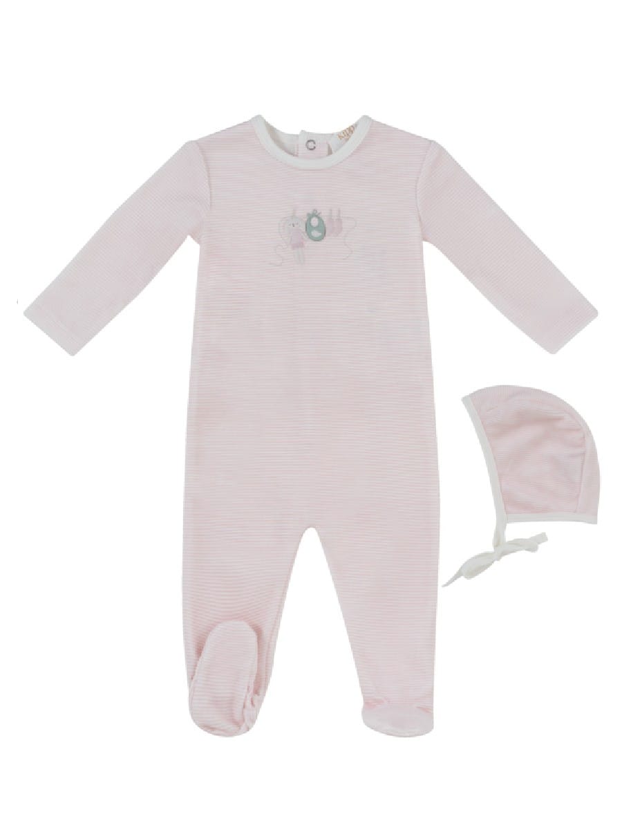 Bunny Stripe Footie & Hat Set - Pink by KIPP™ Collection