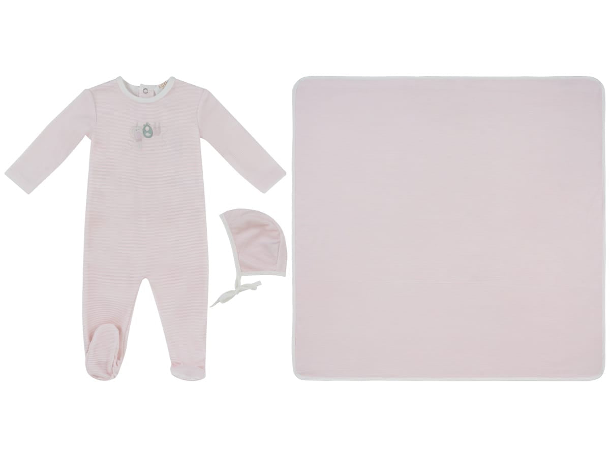 Bunny Stripe Footie, Hat & Blanket Set - Pink by KIPP™ Collection