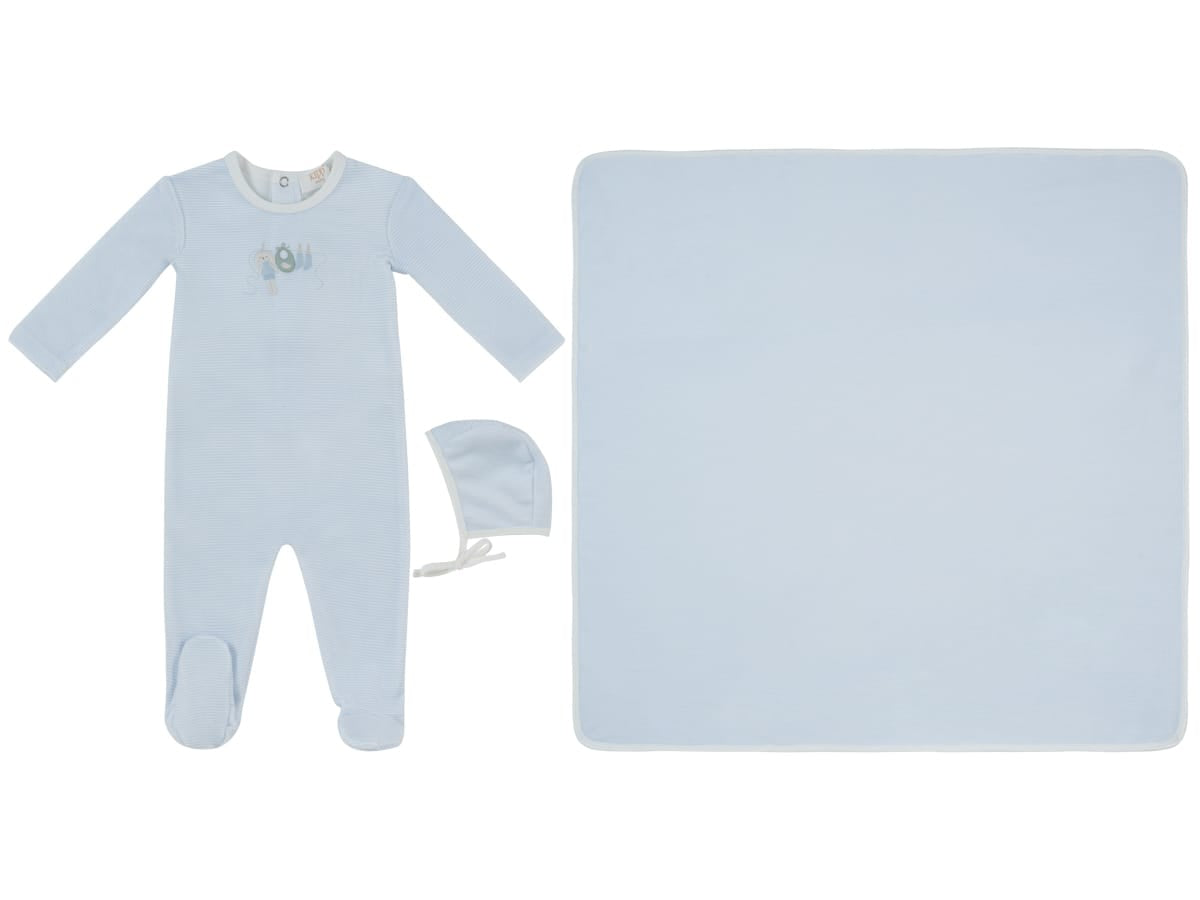 Bunny Stripe Footie, Hat & Blanket Set - Blue by KIPP™ Collection