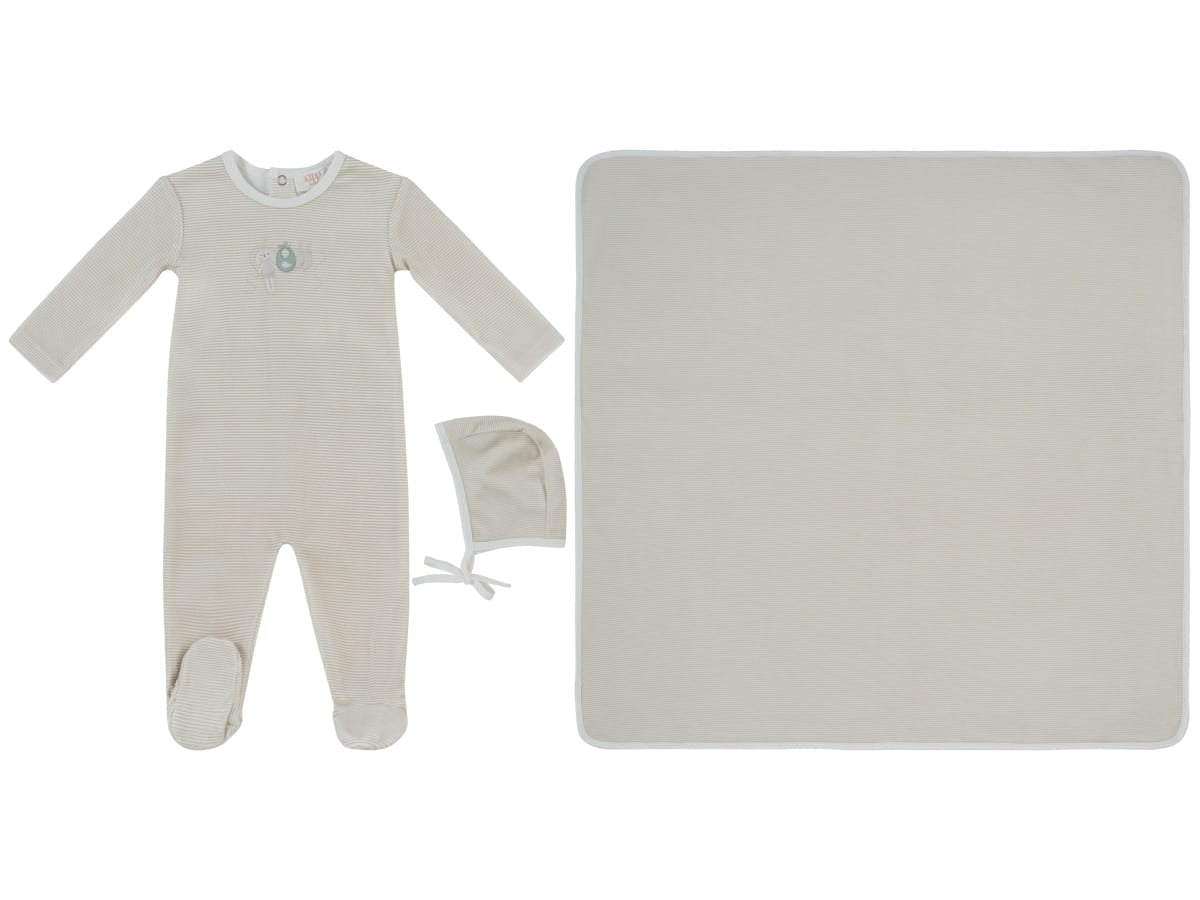 Bunny Stripe Footie, Hat & Blanket Set - Stone by KIPP™ Collection