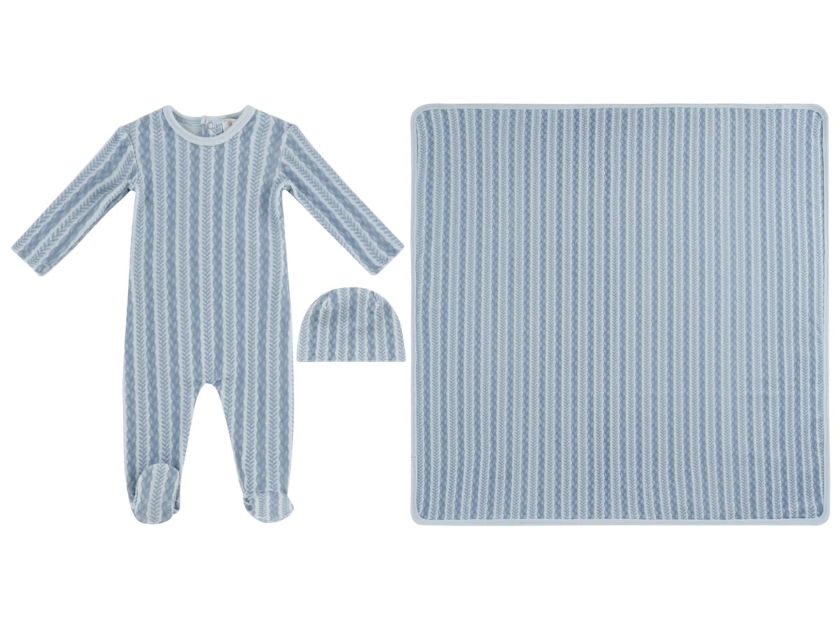 Atelier Cable Footie, Hat & Blanket Set - Blue by KIPP™ Collection