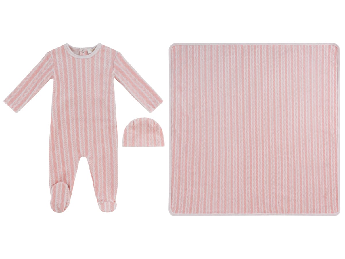 Atelier Cable Footie, Hat & Blanket Set - Pink by KIPP™ Collection