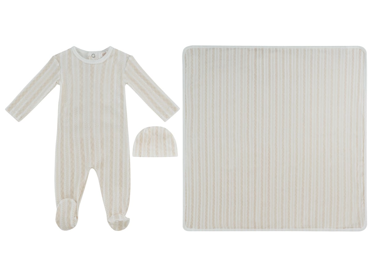Atelier Cable Footie, Hat & Blanket Set - White by KIPP™ Collection