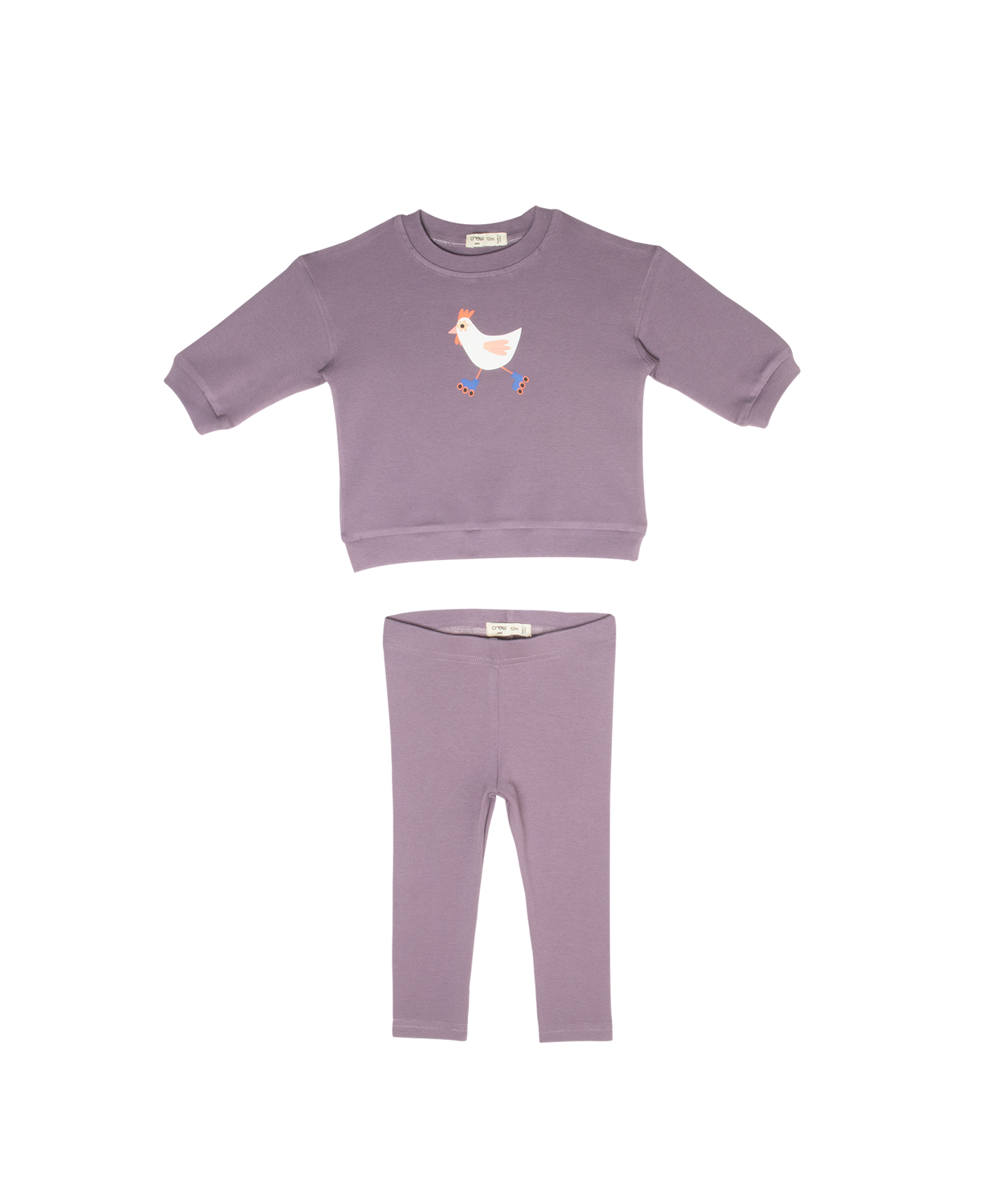 Baby two-piece set with lavender crewneck sweatshirt with front graphic print and matching lavender leggings