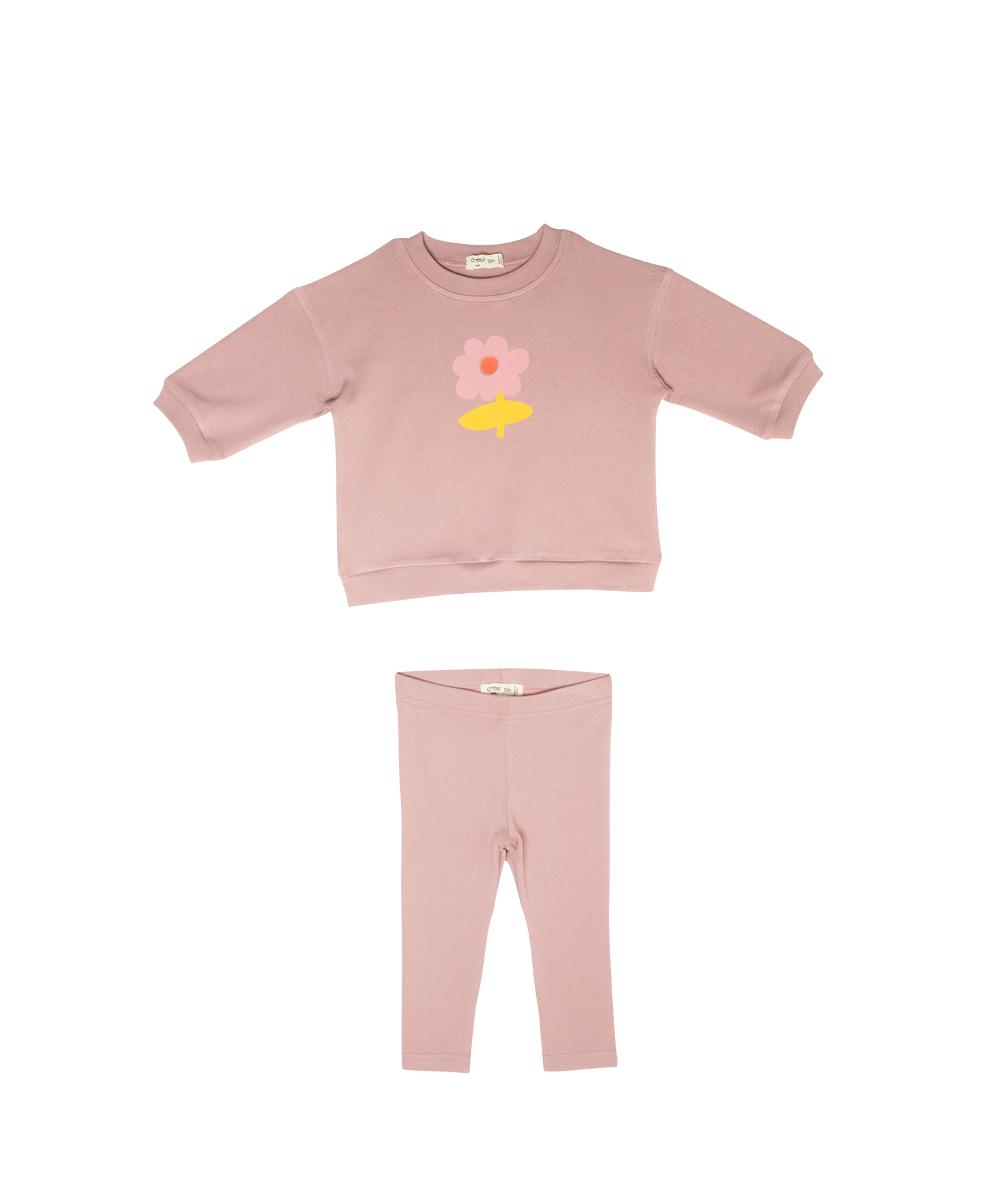 Mauve baby two-piece set with graphic-print crewneck sweatshirt and matching leggings