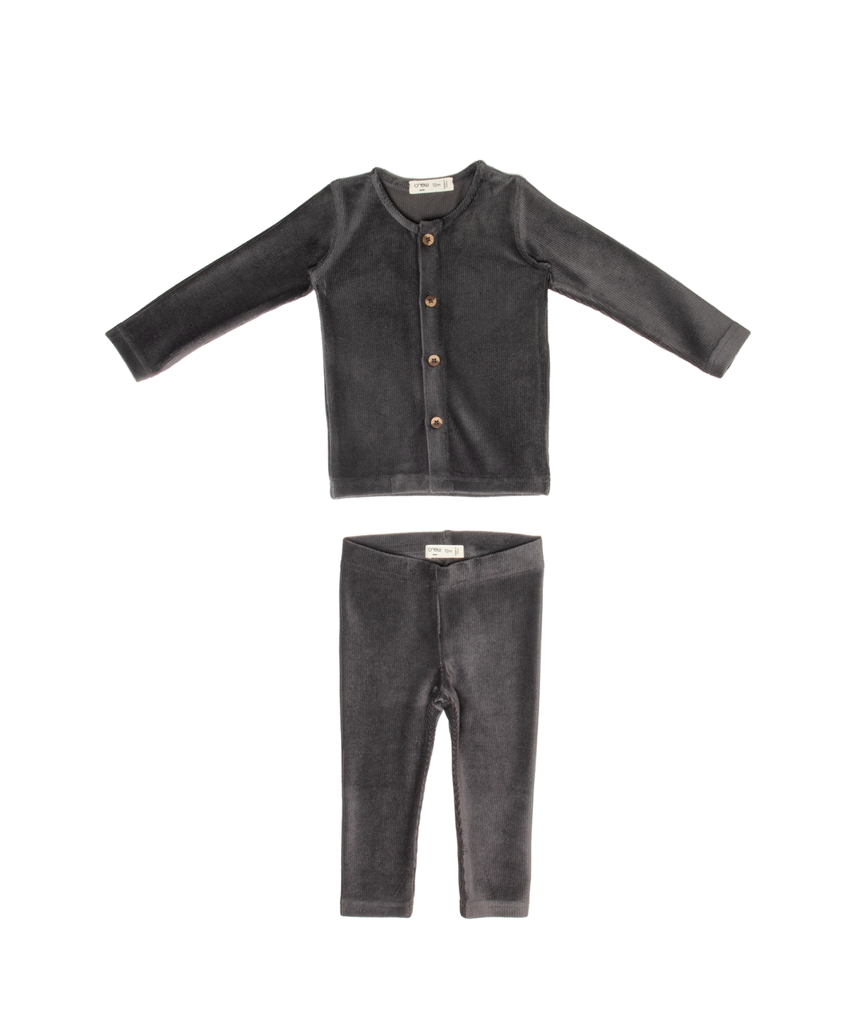 Gia Velour Rib Set - Charcoal by Crew Kids NY
