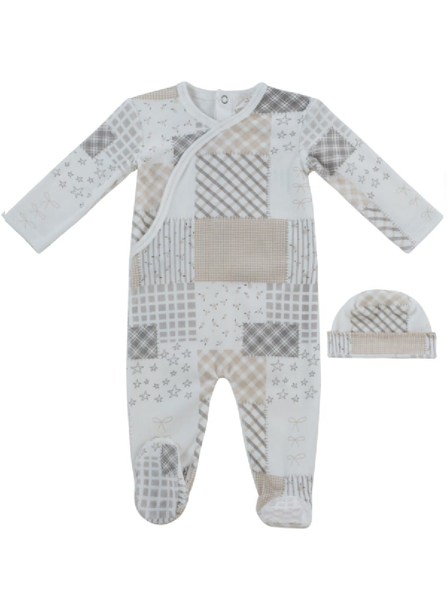 Patchwork Footie & Hat Set - Stone by KIPP™ Collection