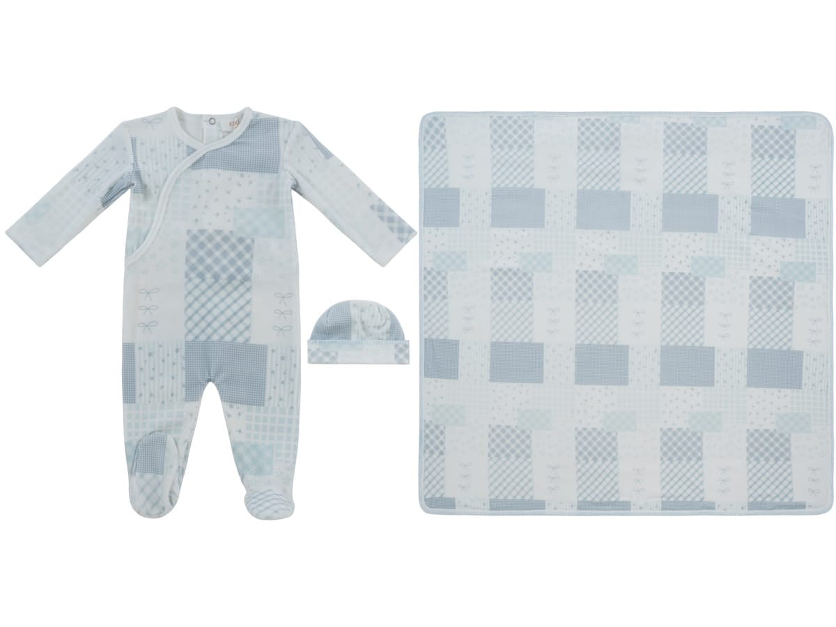 Patchwork Footie, Hat & Blanket Set - Blue by KIPP™ Collection