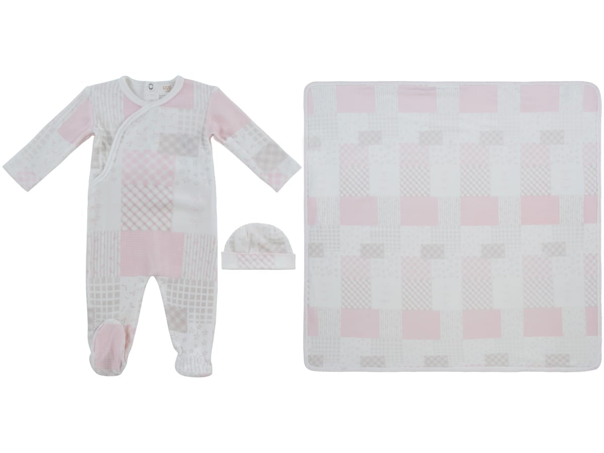 Patchwork Footie, Hat & Blanket Set - Pink by KIPP™ Collection