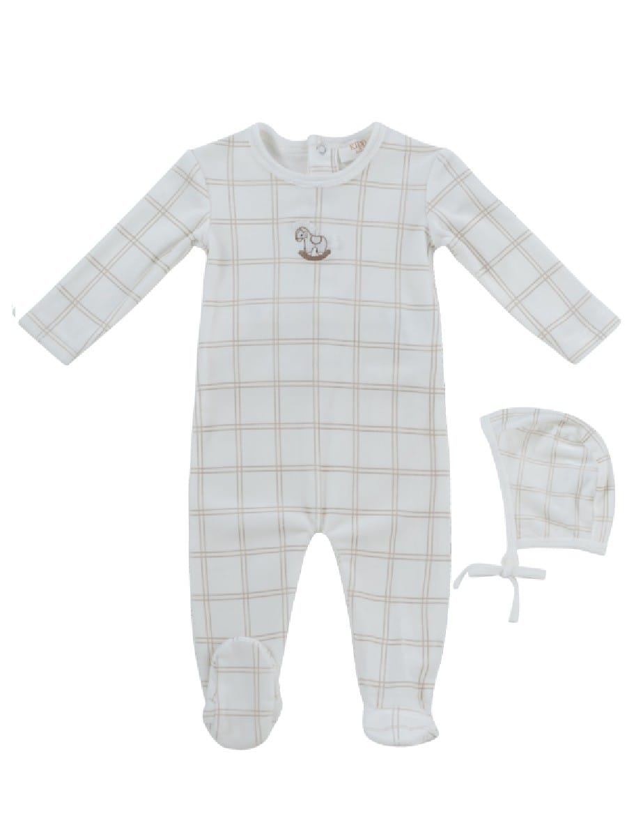 Whinny Plaid Footie & Hat Set - Stone by KIPP™ Collection