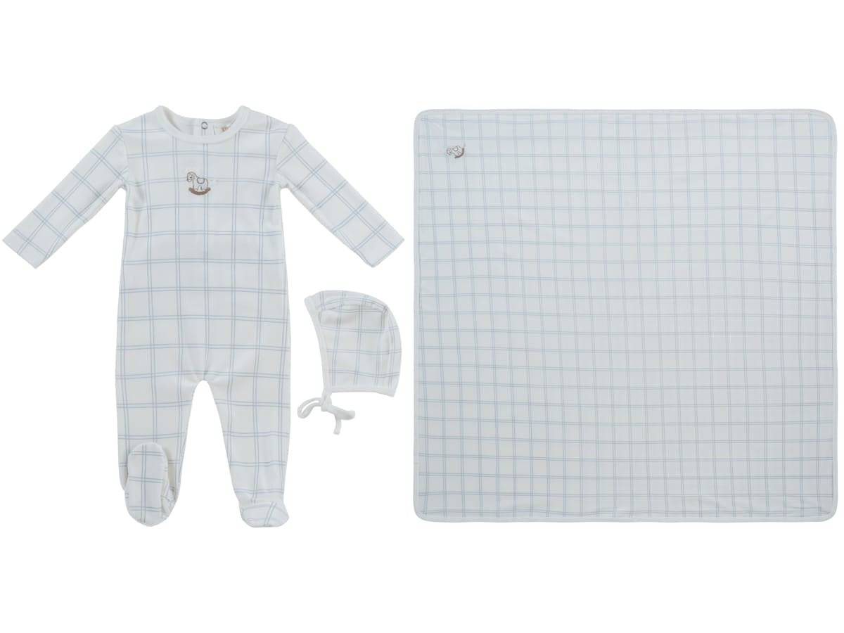 Whinny Plaid Footie, Hat & Blanket Set - Blue by KIPP™ Collection