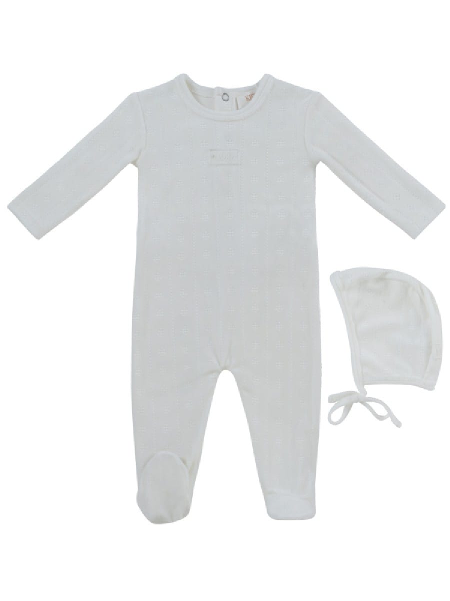 Bebe Pointelle Footie & Hat Set - White by KIPP™ Collection