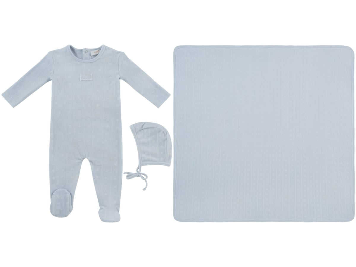 Bebe Pointelle Footie, Hat & Blanket Set - Blue by KIPP™ Collection