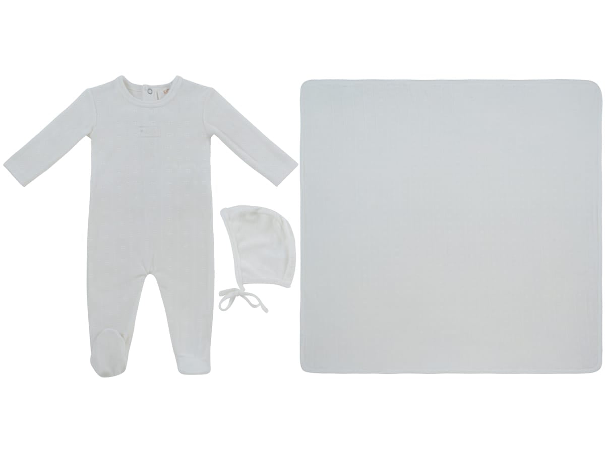 Bebe Pointelle Footie, Hat & Blanket Set - White by KIPP™ Collection