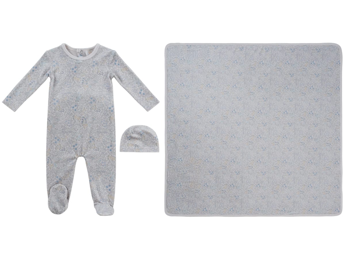 Petite Petal Footie, Hat & Blanket Set - Blue by KIPP™ Collection