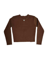 Chestnut cardigan with scalloped edge detail and front button closure
