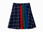 Pleated skirt in multicolor plaid print with a side zipper and button detail