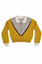 Mustard yellow lightweight zip up cardigan with a collar