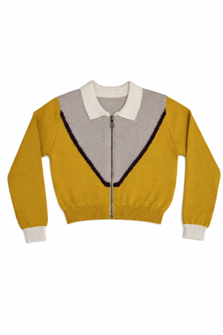 Mustard yellow lightweight zip up cardigan with a collar