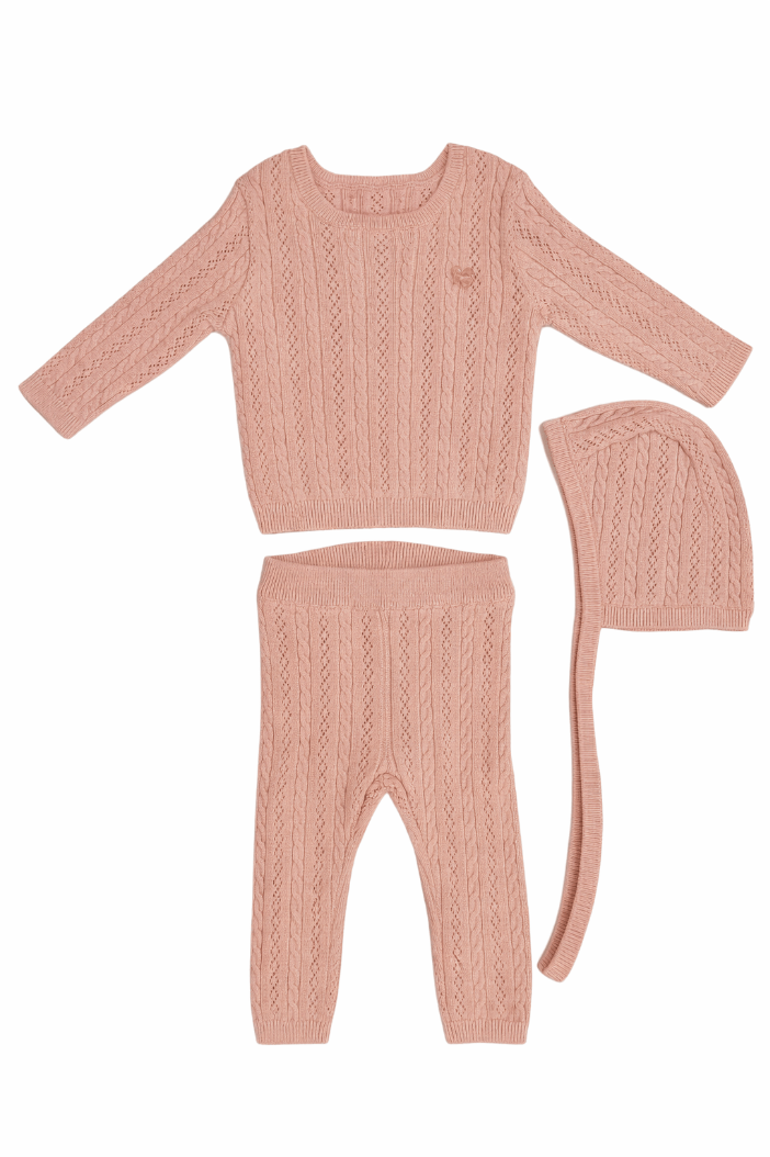 KB Pointelle Knit Set with Hat - Peach by KIPP™ Collection