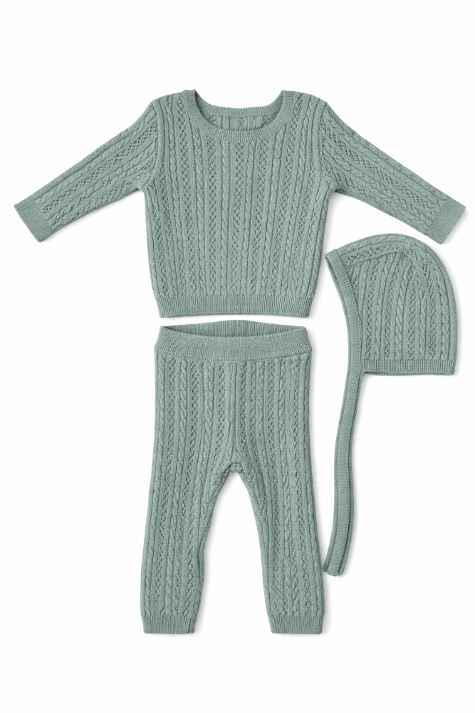 KB Pointelle Knit Set with Hat - Sage by KIPP™ Collection