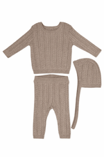 KB Pointelle Knit Set with Hat - Taupe by KIPP™ Collection