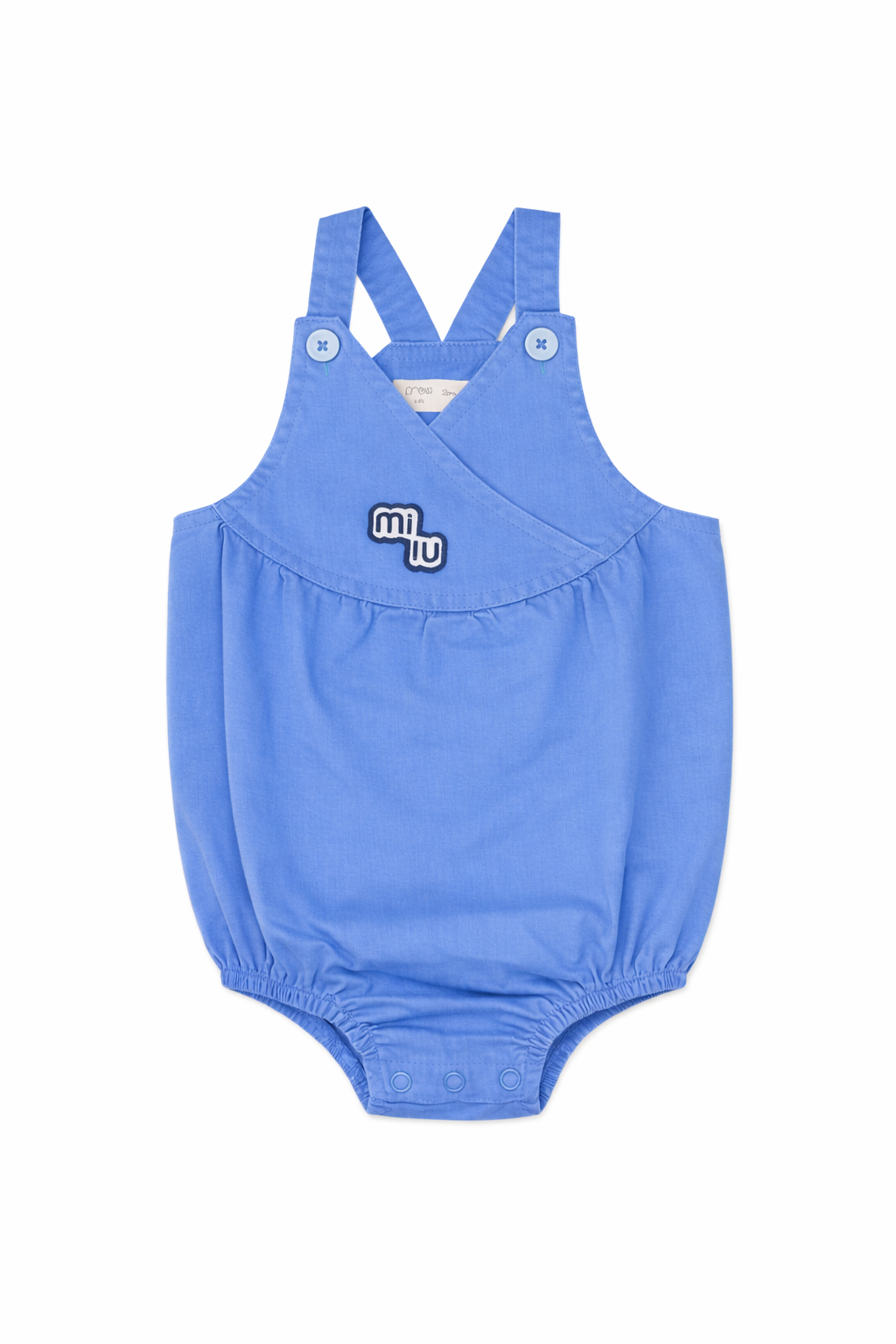 Raine Bubble Blue Baby Crossover Romper With Button And Patch Details