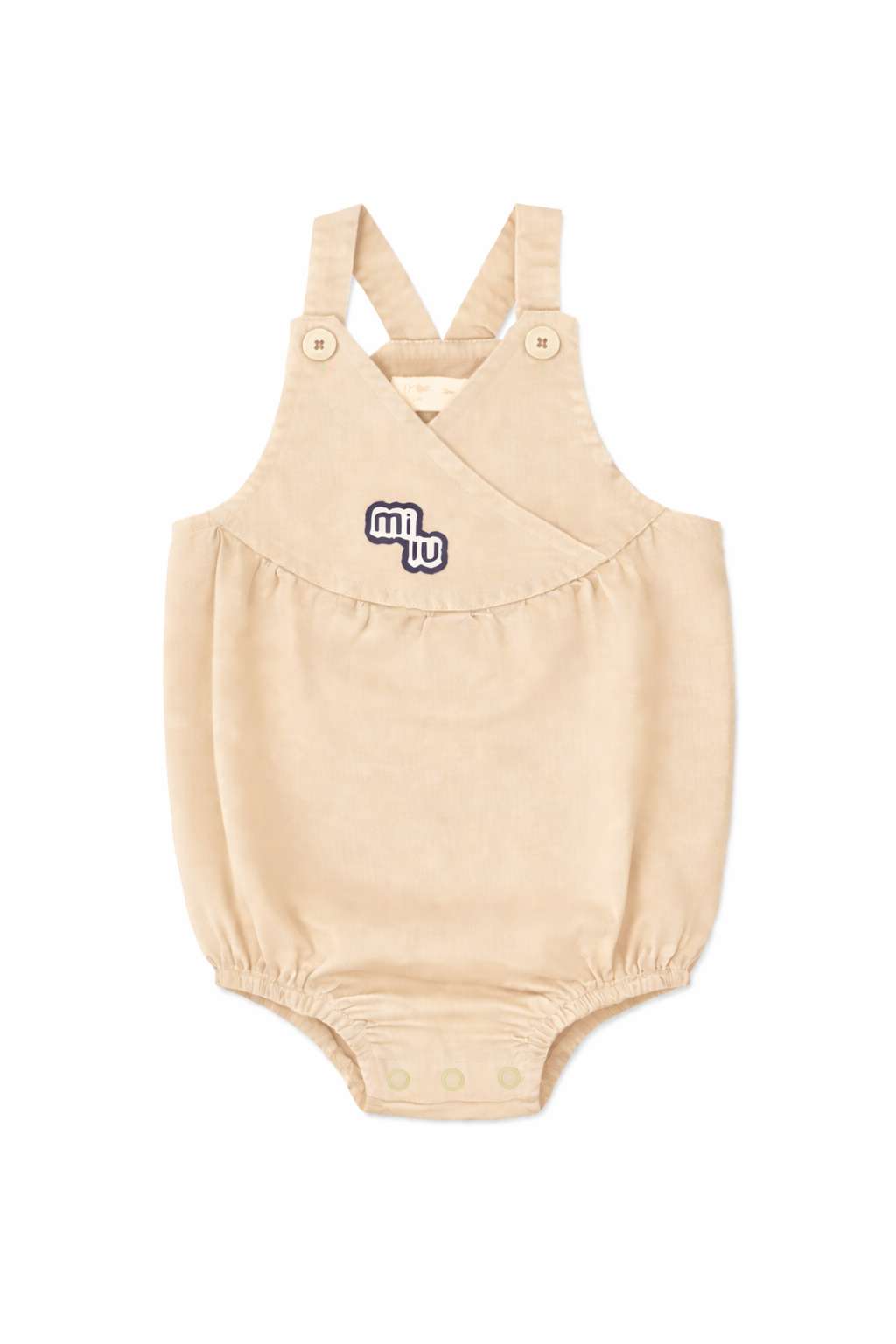 Raine Bubble Natural Crossover Romper With Button Patch