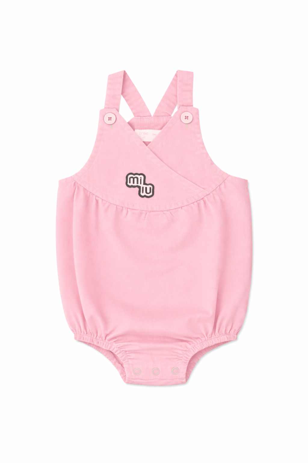 Raine Bubble Pink Crossover Romper With Button Patch Detail
