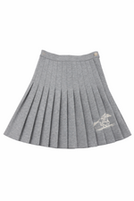 Grey pleated skirt with a side zipper and embroidered detail