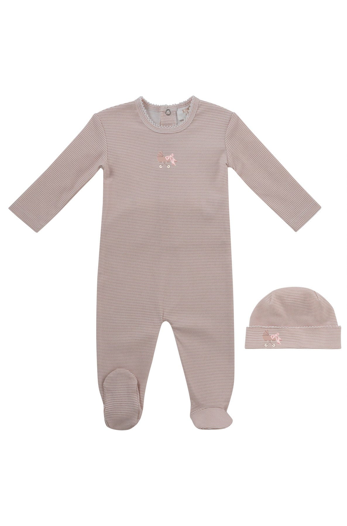 KIPP Collection Pinstripe Footie and Hat Set with Car Graphic Detail for Babies