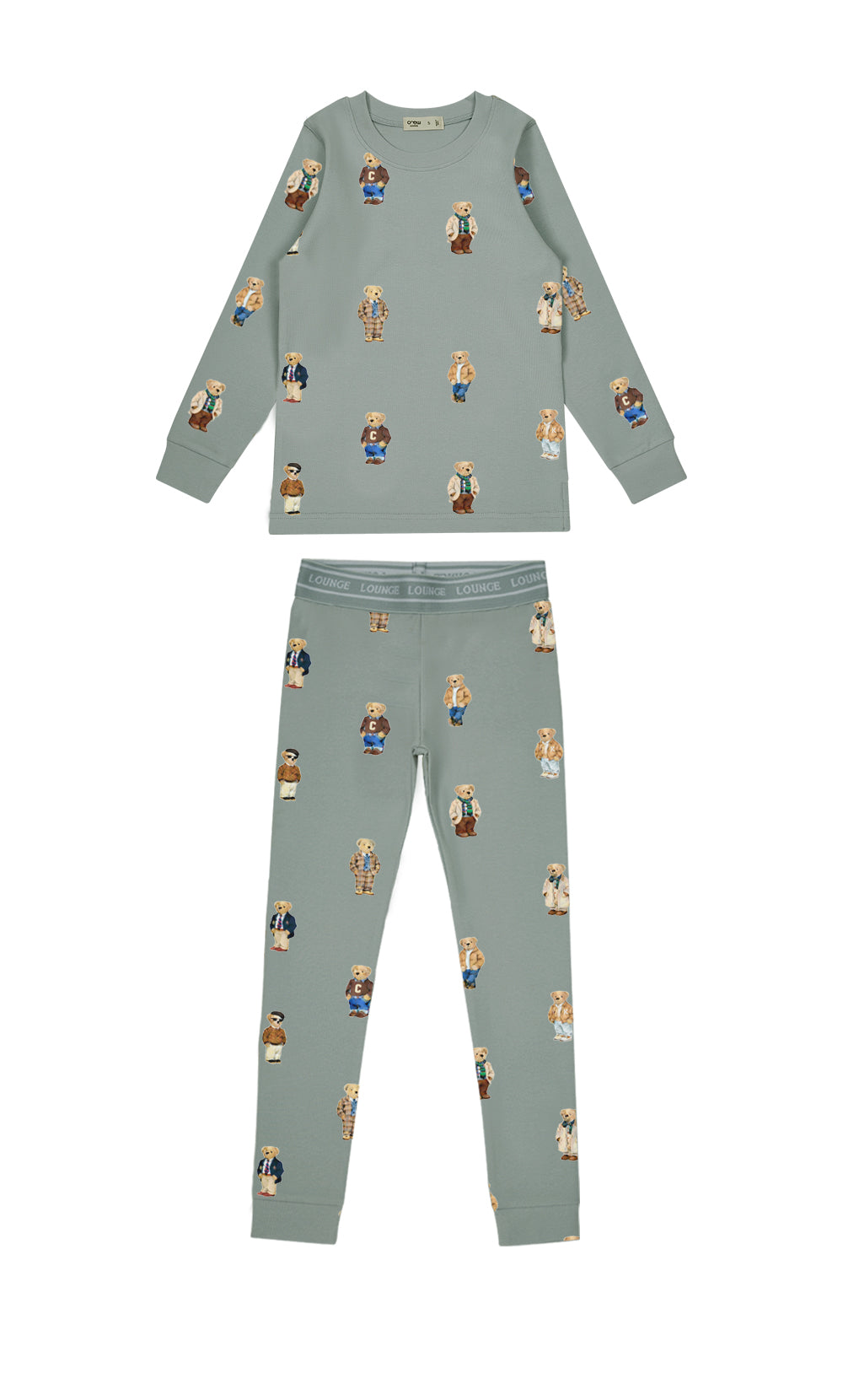 Teddy Pattern Lounge Crewneck Set - Jade by Crew Kids NY