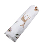 Newcastle Classics Sierra Fox and Deer Swaddle: organic baby blanket with playful fox and deer print.