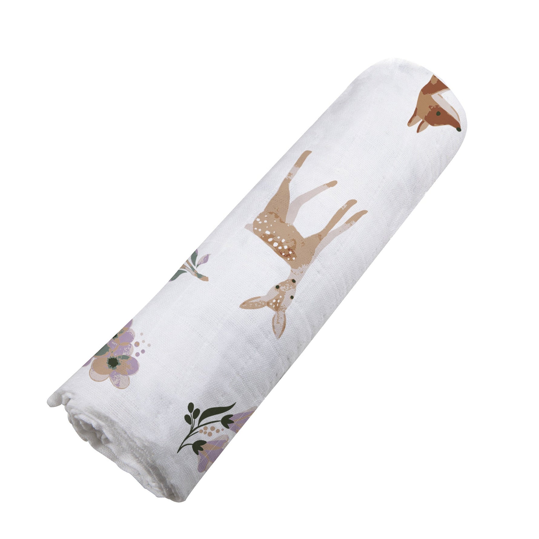 Newcastle Classics Sierra Fox and Deer Swaddle: organic baby blanket with playful fox and deer print.