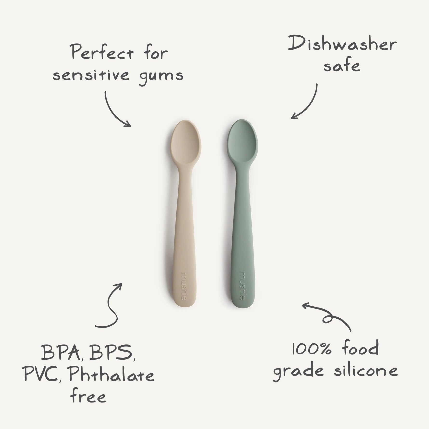 Mushie Silicone Feeding Spoons for Babies Soft Flexible Tip Safe and Comfortable Mealtime Essentials - Baby & Toddler > Nursing & Feeding > Feeding Essentials > Feeding Spoons silicone tableware