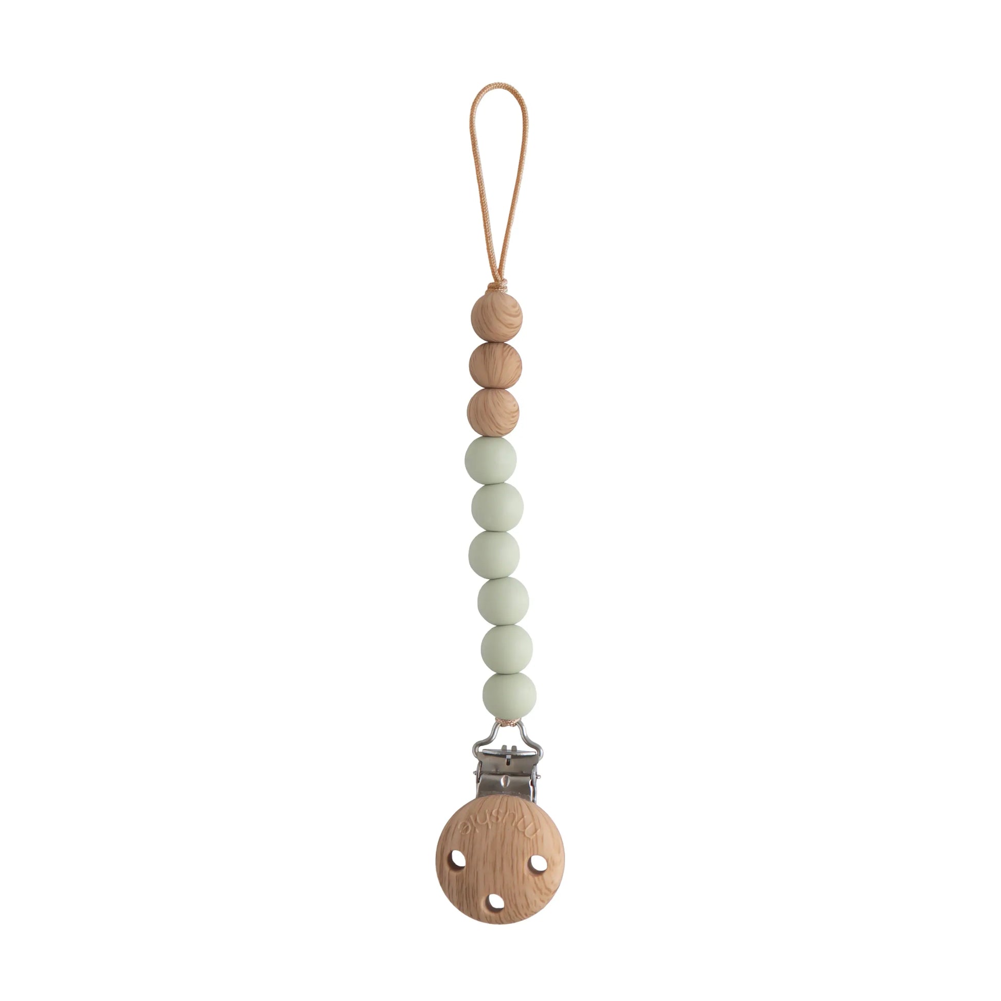 Silicone Pacifier Clip Eva with Faux Wood Clasp and Colorful Beads Mushie Everetts Place: Online Boutique 14.99