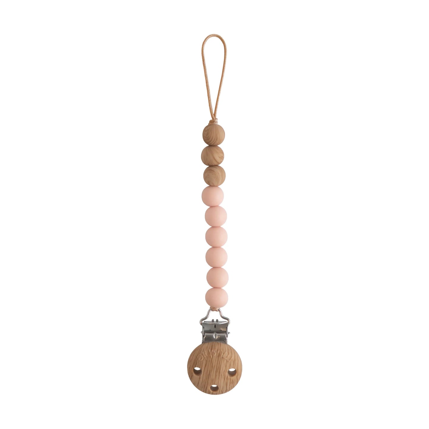 Silicone Pacifier Clip Eva with Faux Wood Clasp and Colorful Beads Mushie Everetts Place: Online Boutique 14.99