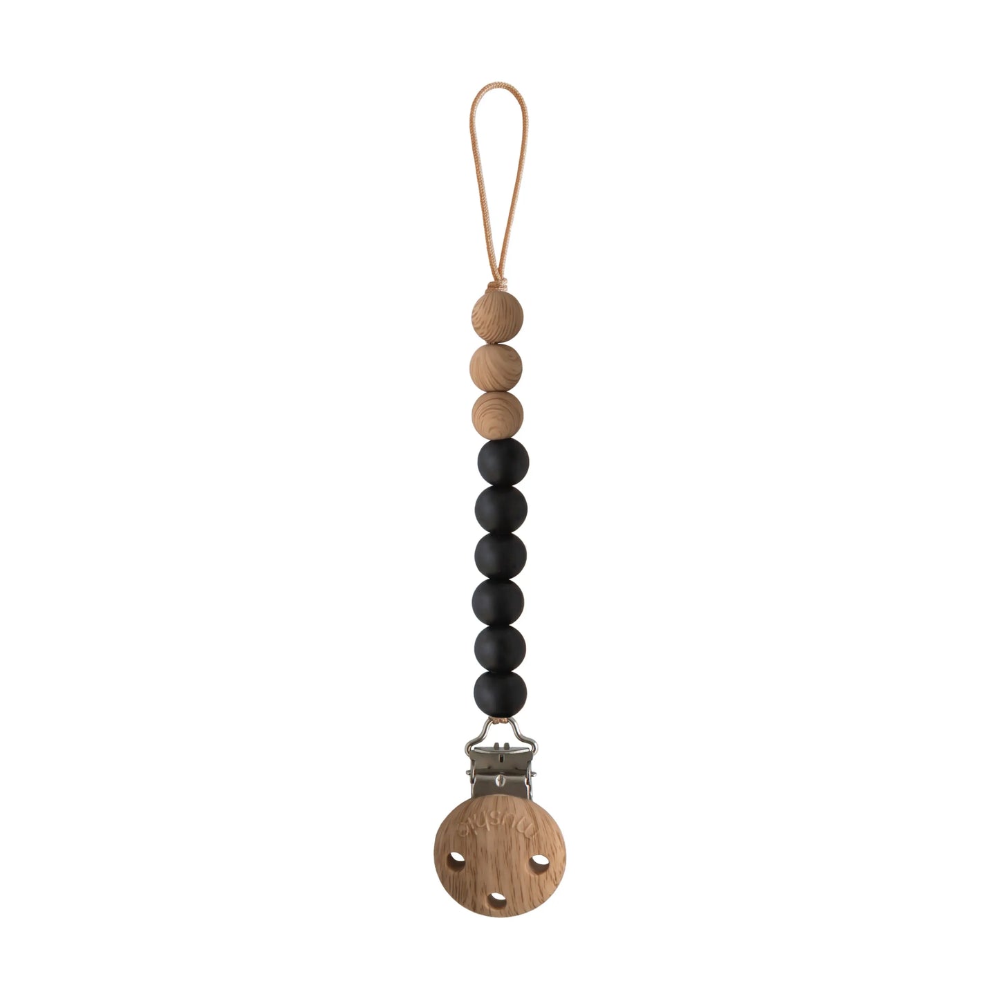Silicone Pacifier Clip Eva with Faux Wood Clasp and Colorful Beads Mushie Everetts Place: Online Boutique 14.99