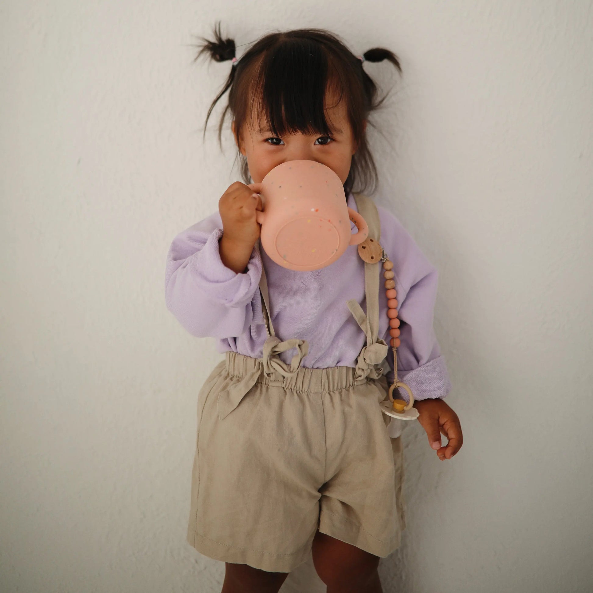 Silicone Pacifier Clip Eva with Faux Wood Clasp and Colorful Beads Mushie Everetts Place: Online Boutique