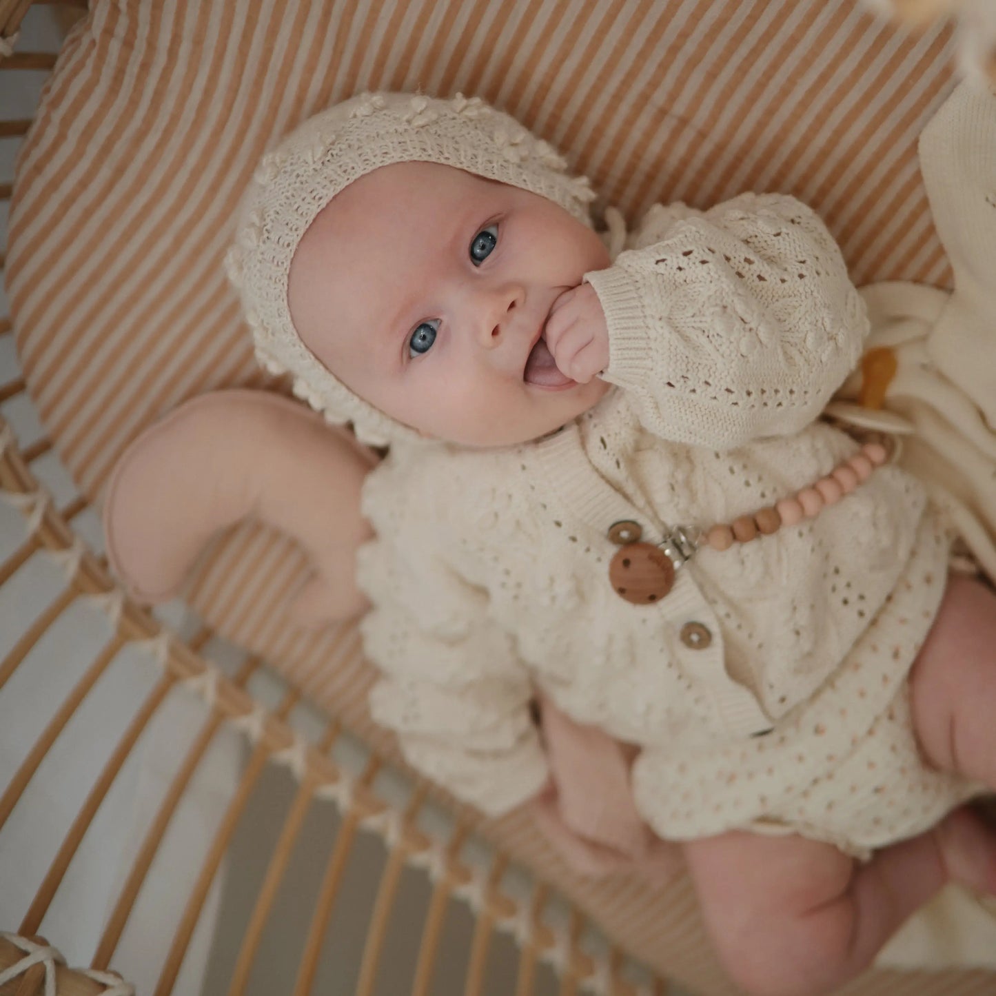 Silicone Pacifier Clip Eva with Faux Wood Clasp and Colorful Beads Mushie Everetts Place: Online Boutique