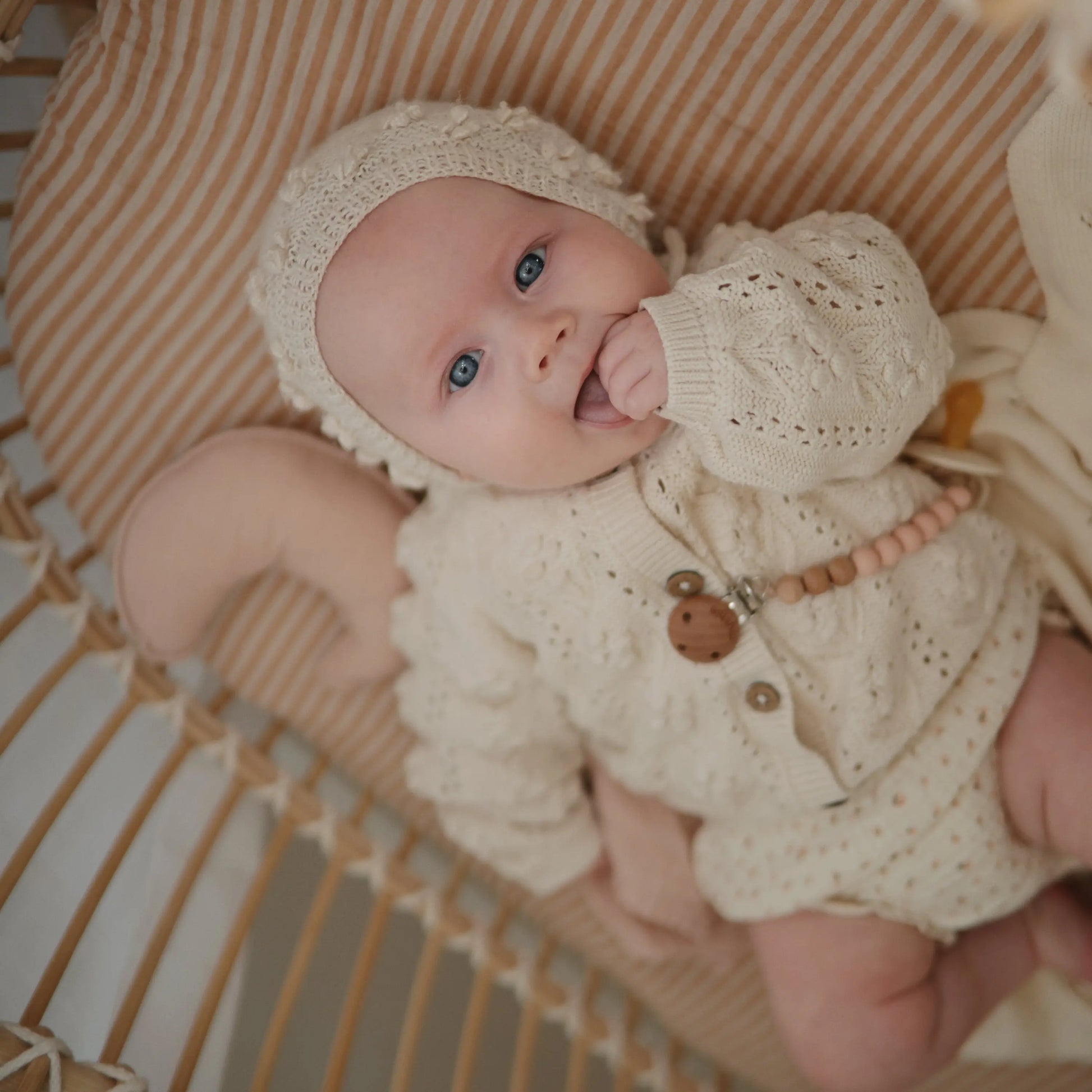 Silicone Pacifier Clip Eva with Faux Wood Clasp and Colorful Beads Mushie Everetts Place: Online Boutique